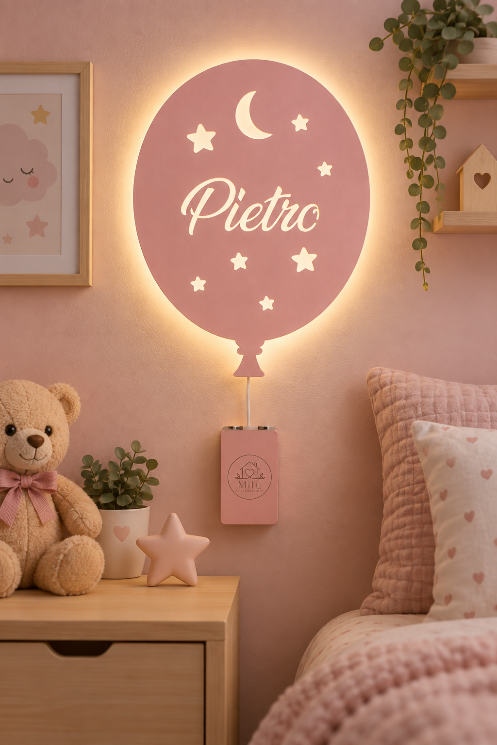 Lampada Palloncino personalizzato in legno alimentato a batterie