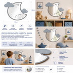 Specchio Luna con Nuvolette per Cameretta Bambini in Legno e Plexiglas – 48×43 cm