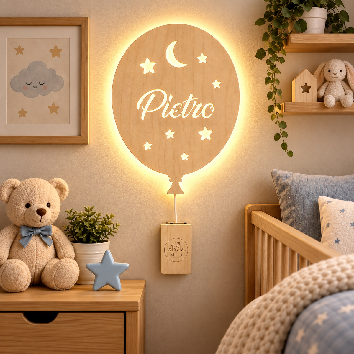Lampada Palloncino personalizzato in legno alimentato a batterie