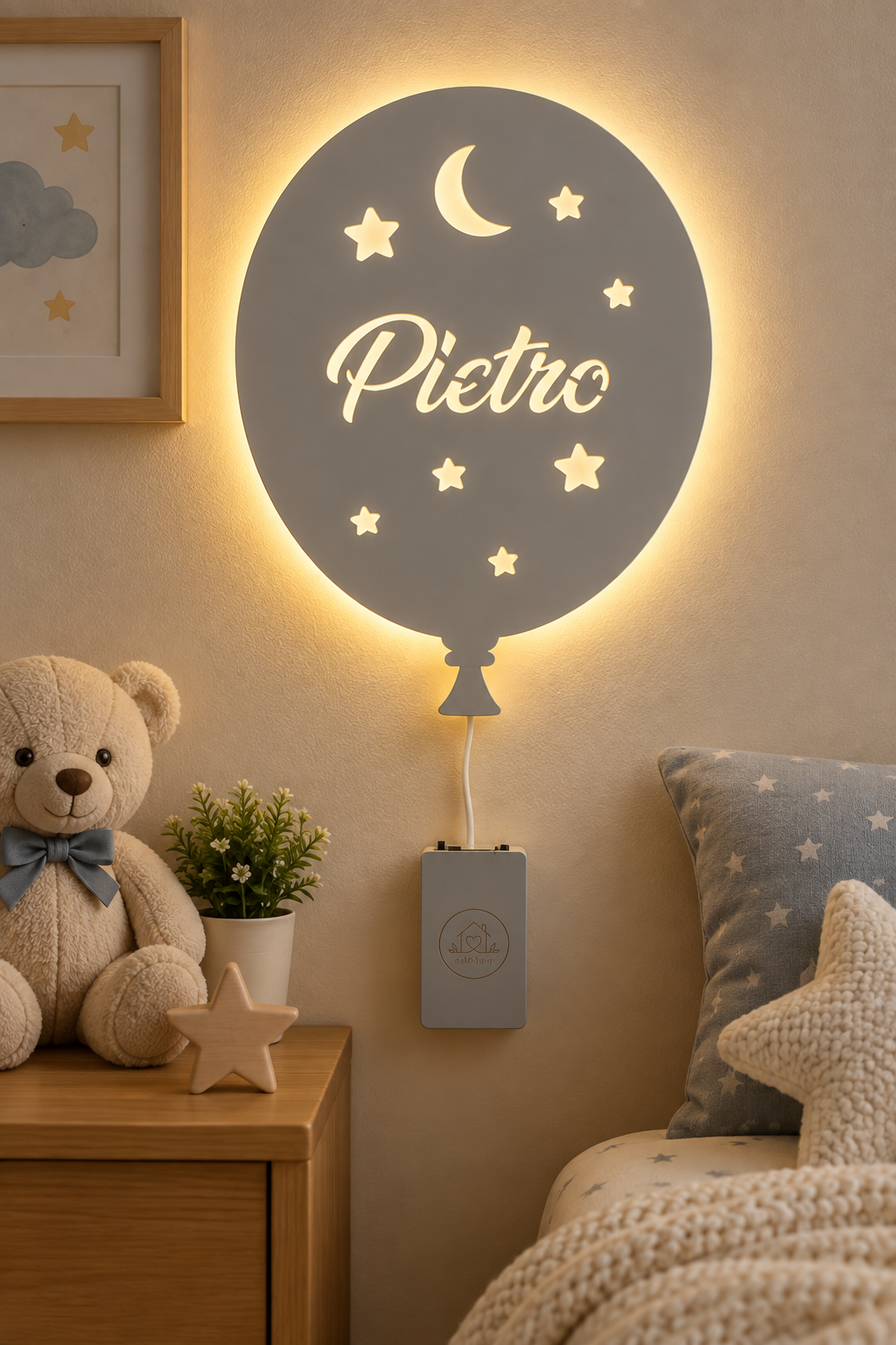 Lampada Palloncino personalizzato in legno alimentato a batterie