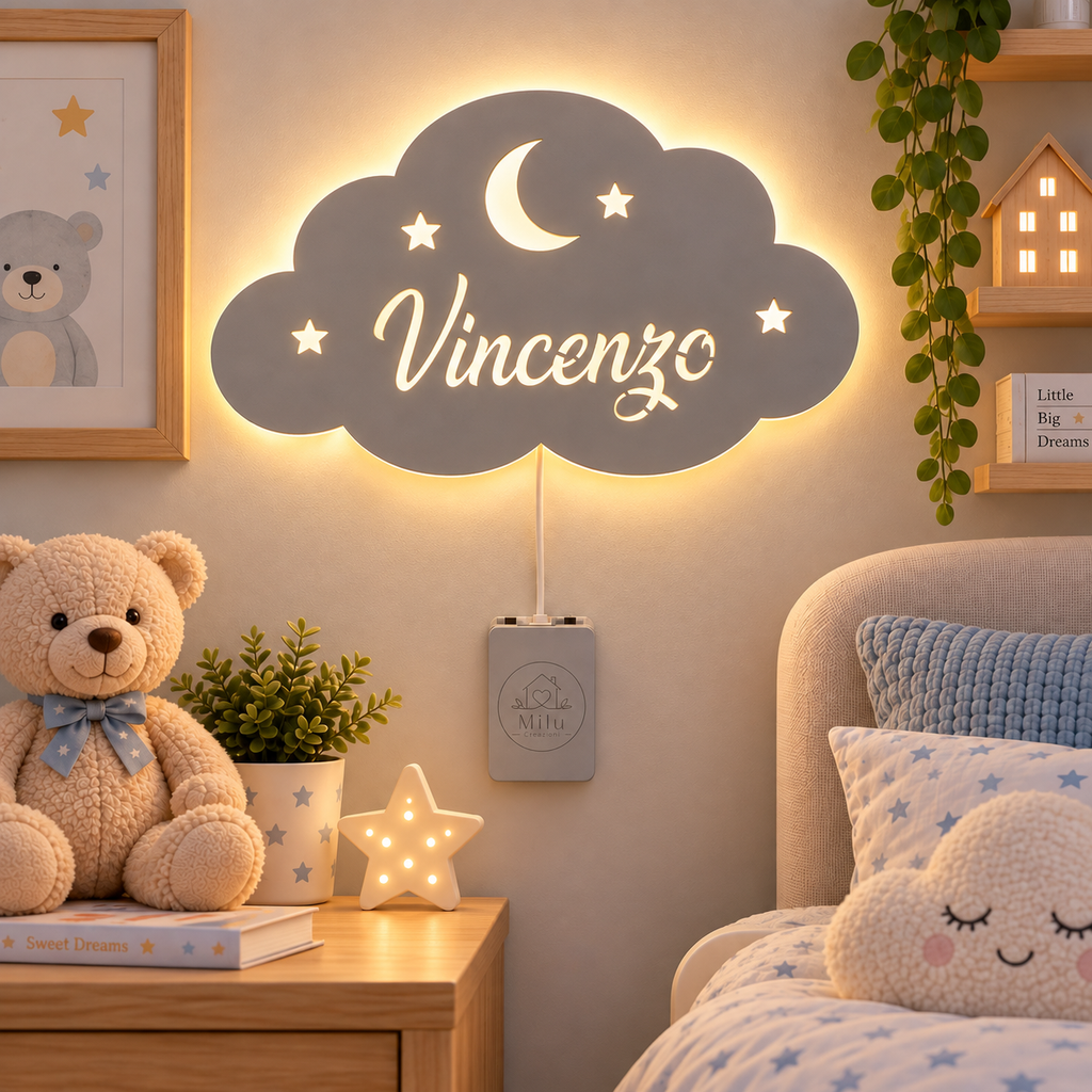 Lampada Nuvola personalizzata in legno alimentato a batterie