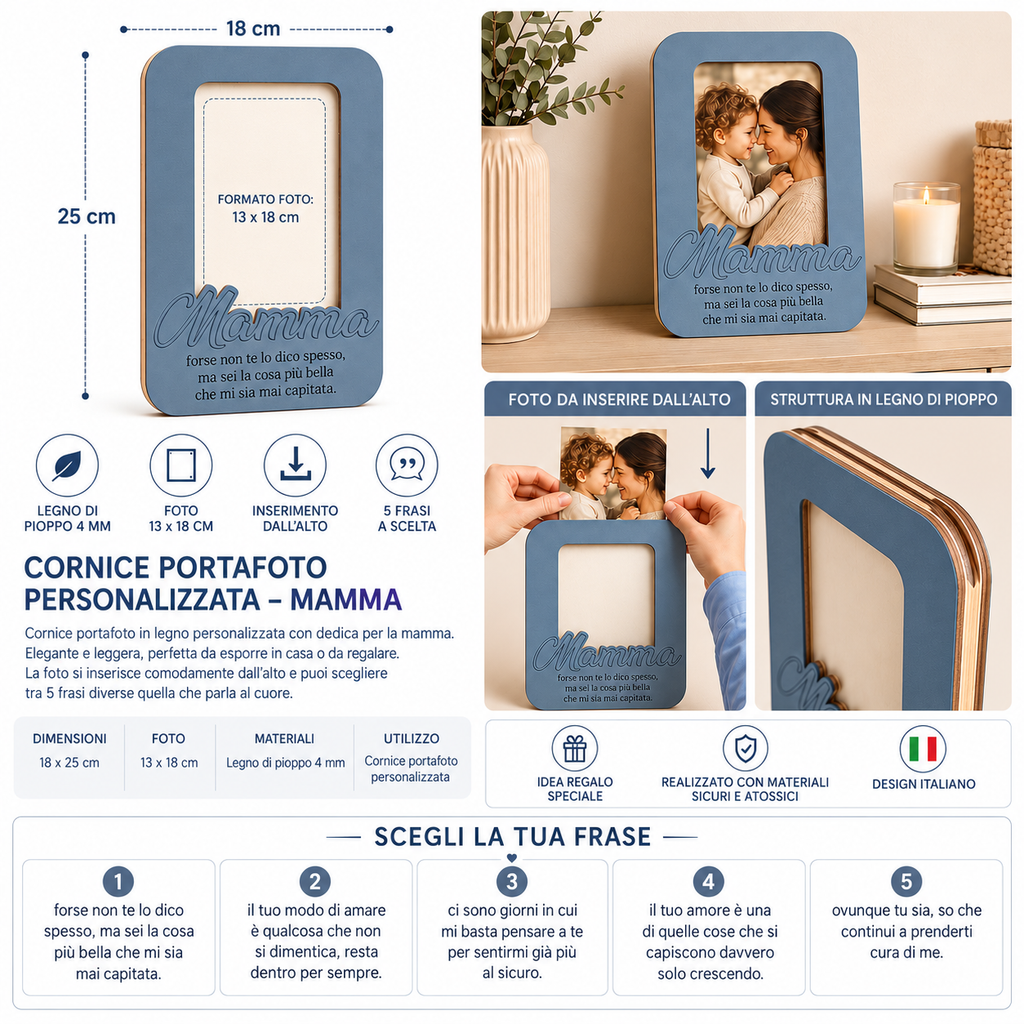Cornice Portafoto Personalizzata con Nome e Frase – 18×25 cm