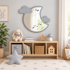Specchio Luna con Nuvolette per Cameretta Bambini in Legno e Plexiglas – 48×43 cm