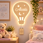 Lampada Mongolfiera personalizzata in legno alimentata a batterie