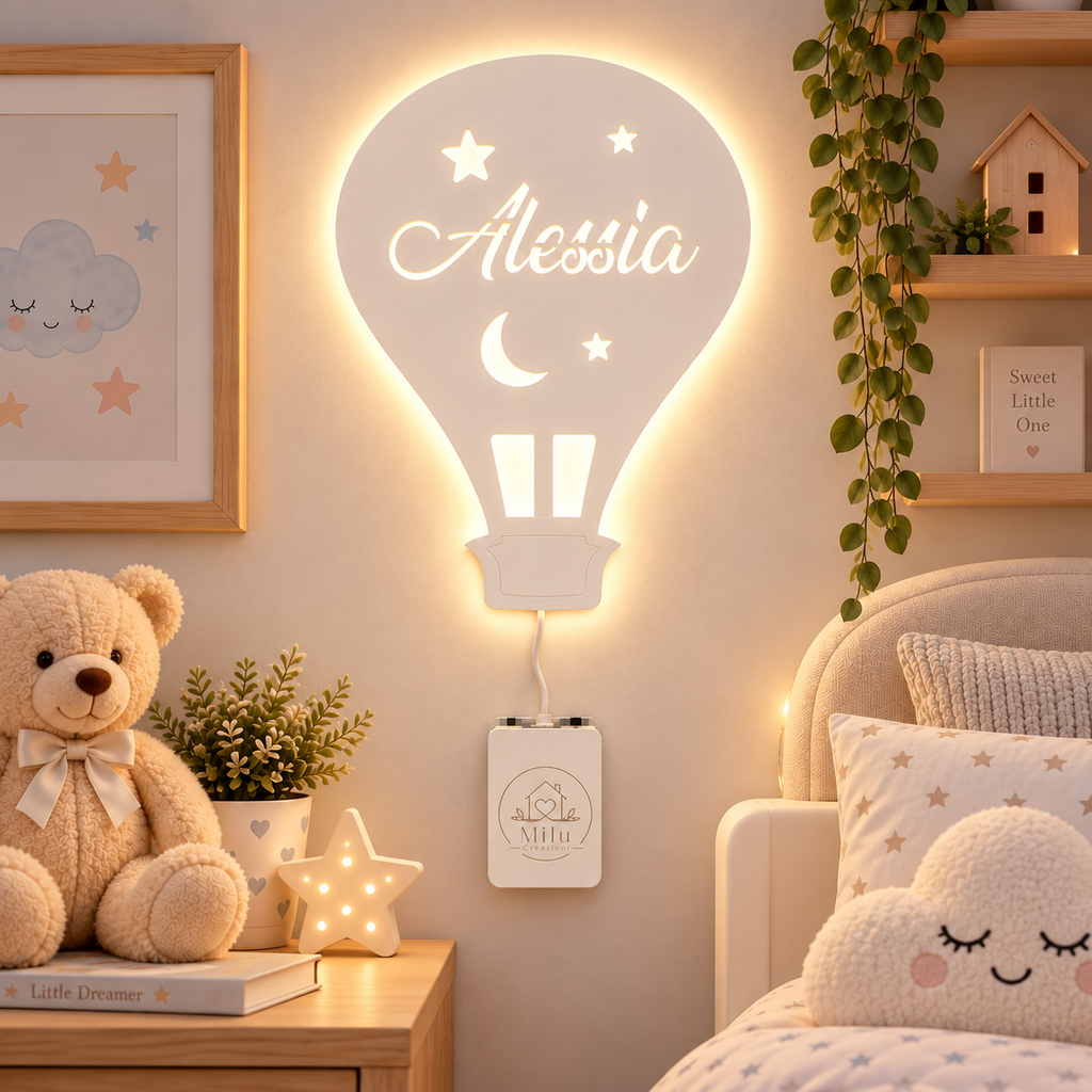 Lampada Mongolfiera personalizzata in legno alimentata a batterie