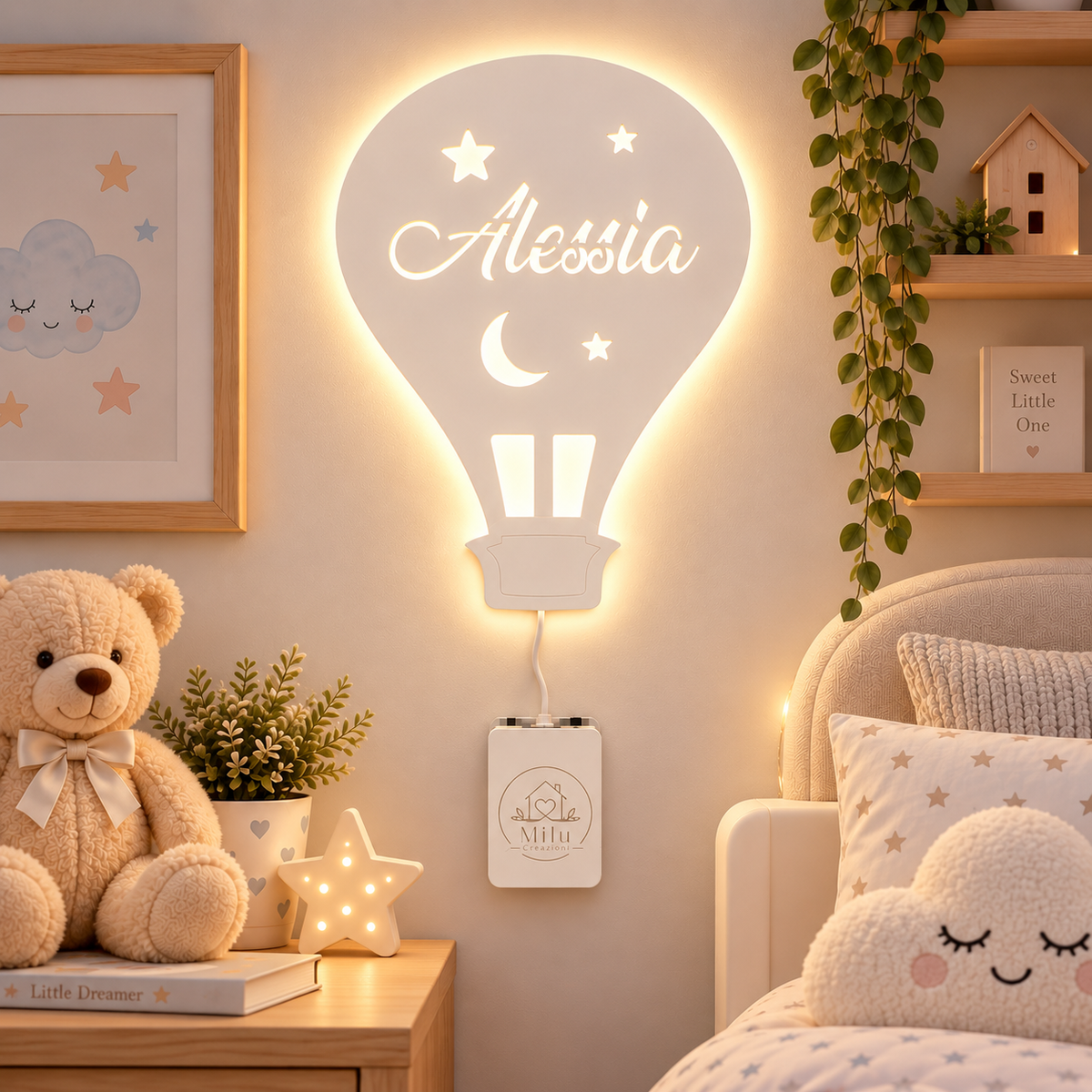 Lampada Mongolfiera personalizzata in legno alimentata a batterie