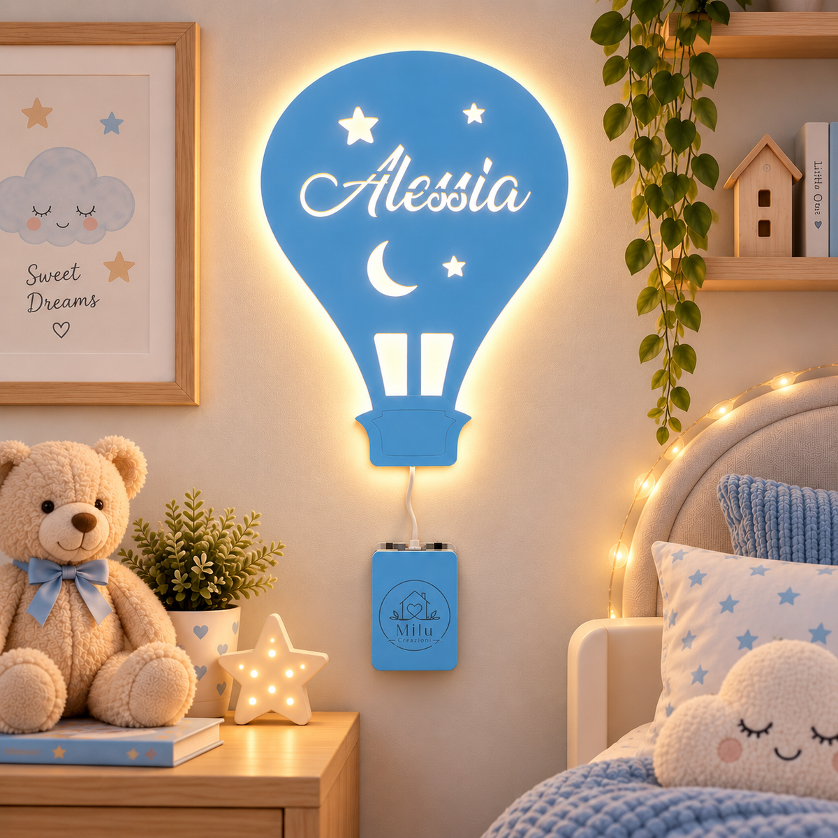 Lampada Mongolfiera personalizzata in legno alimentata a batterie