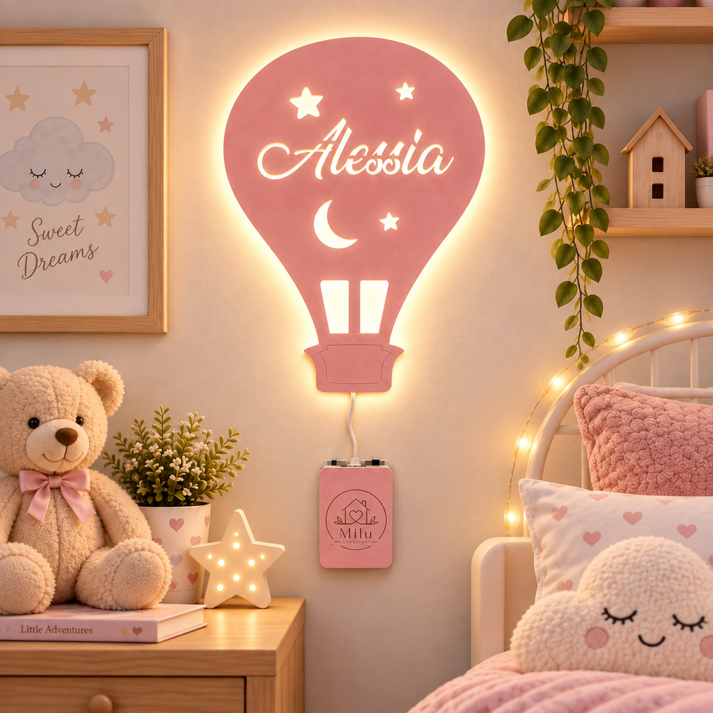 Lampada Mongolfiera personalizzata in legno alimentata a batterie