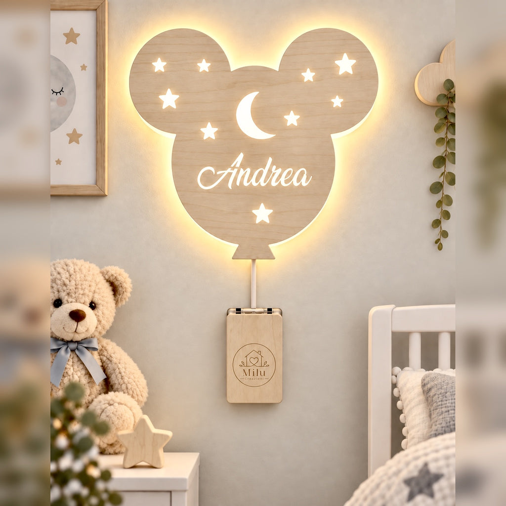 Lampada Topolino personalizzata in legno alimentato a batterie