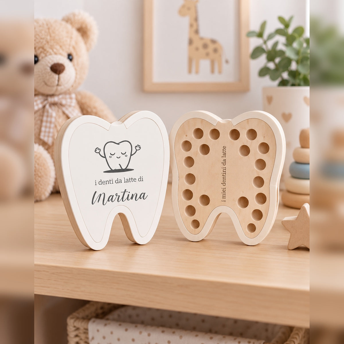 Portadentini da Latte Personalizzato in Legno con Nome – 11,5 × 12 cm