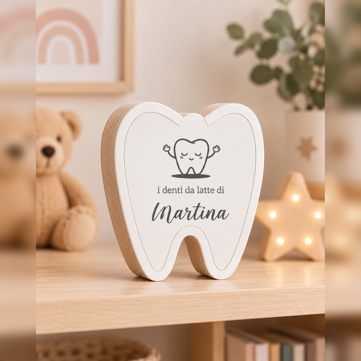Portadentini da Latte Personalizzato in Legno con Nome – 11,5 × 12 cm