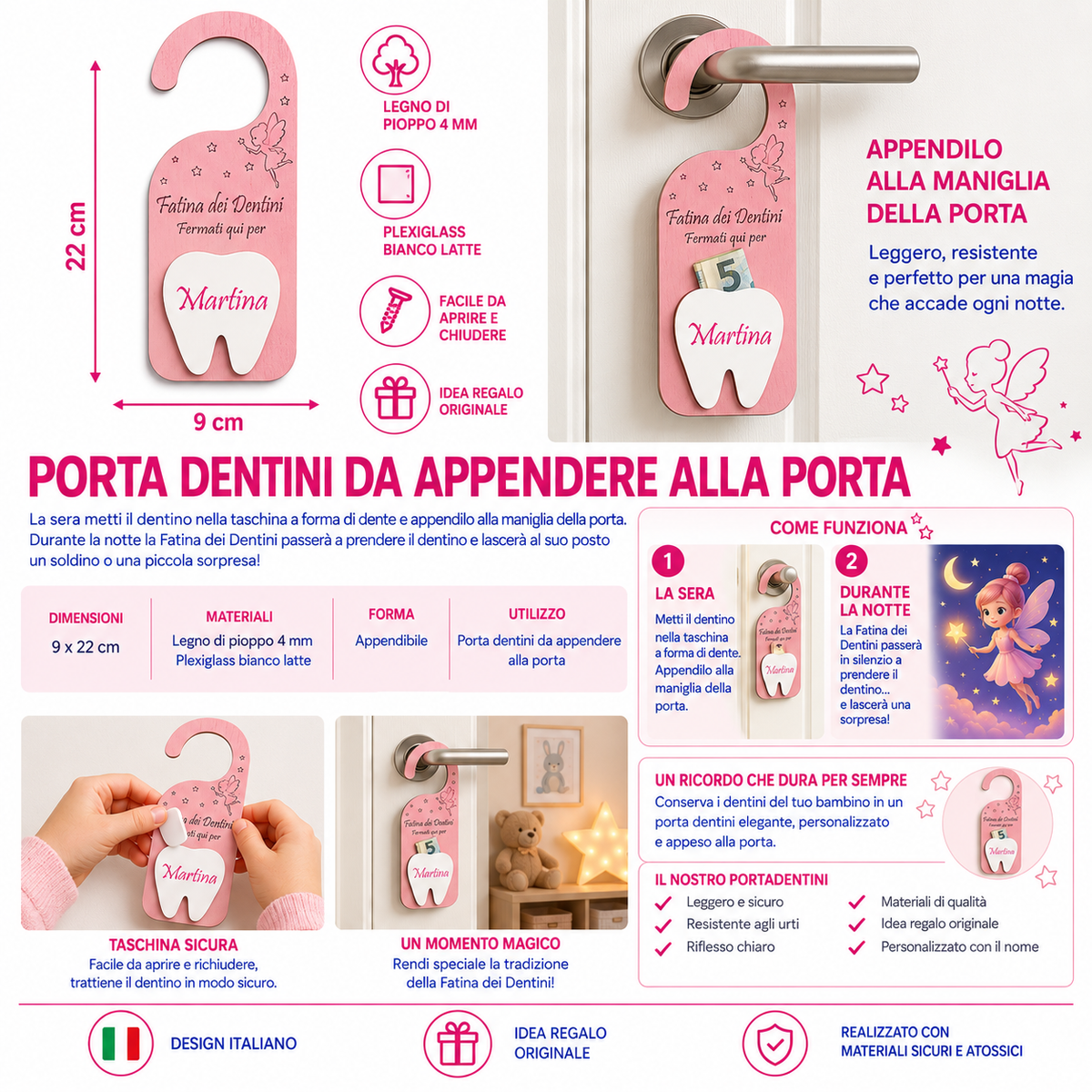 Porta Soldini Fatina dei Denti Personalizzato da Appendere