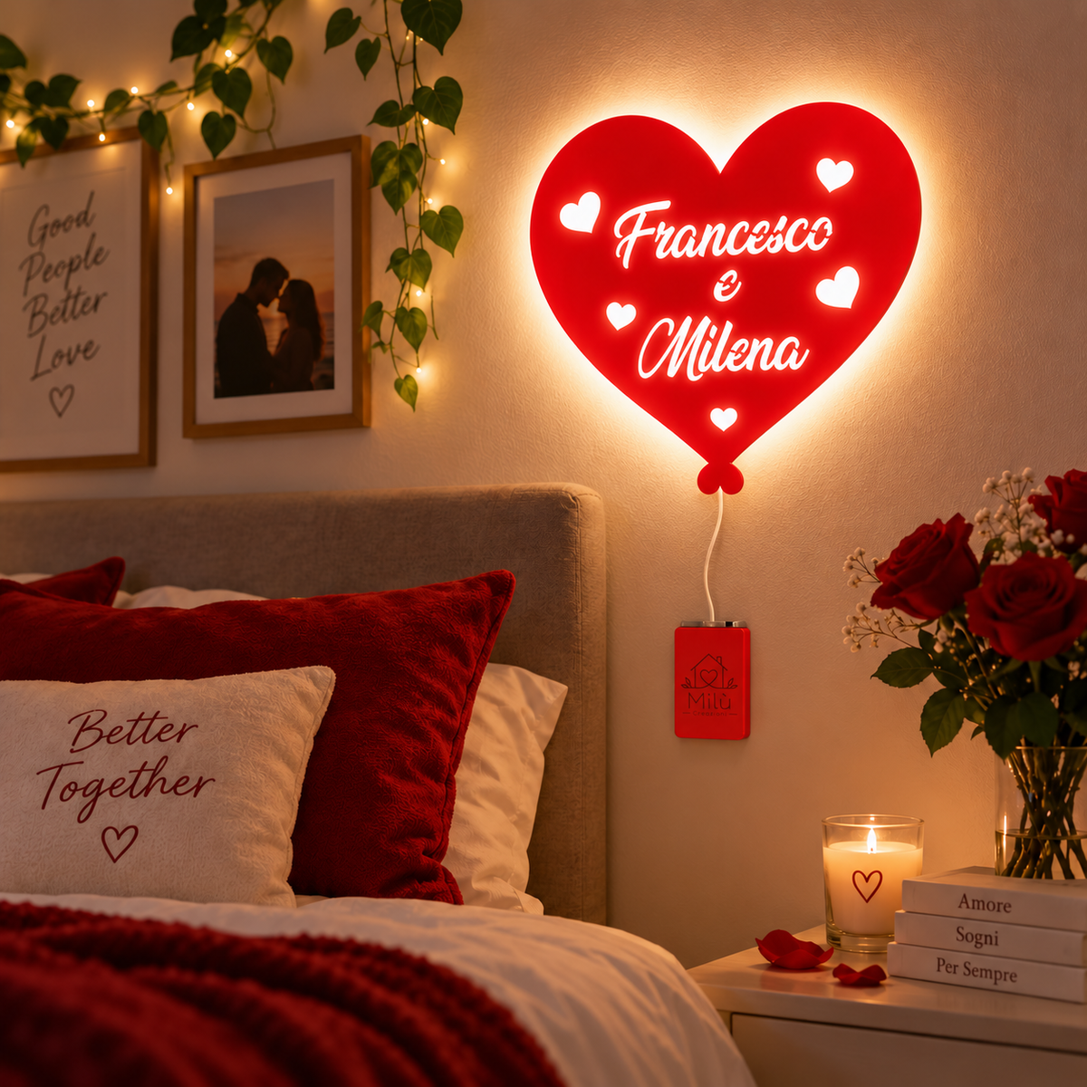 Lampada Cuore LED Personalizzata con Nomi – 24 × 24 cm