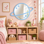 Specchio Pianeta con Stelle per Cameretta Bambini in Legno e Plexiglas – 51,5×36,5 cm