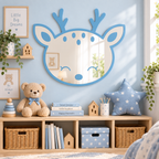 Specchio Cerbiatto per Cameretta Bambini in Legno e Plexiglas – 50×42 cm