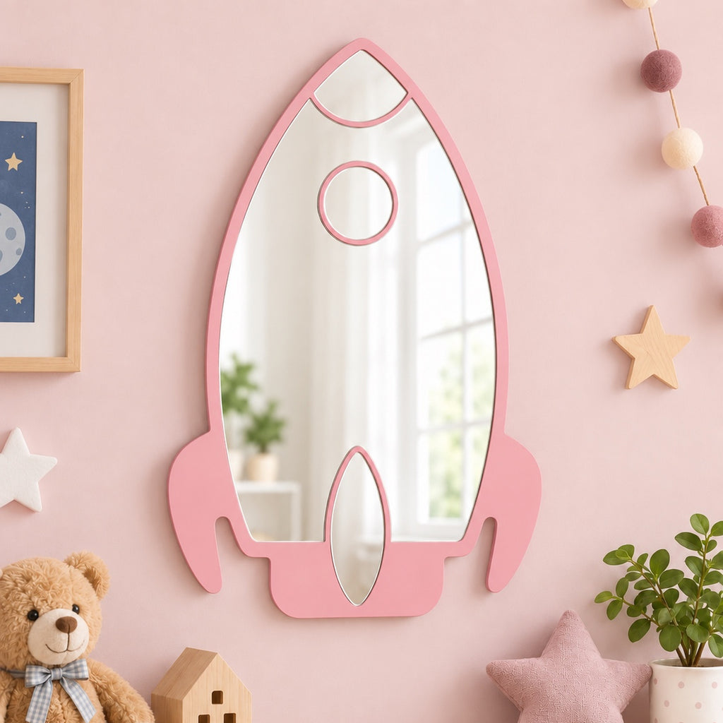 Specchio Razzo per Cameretta Bambini in Legno – 35×50 cm