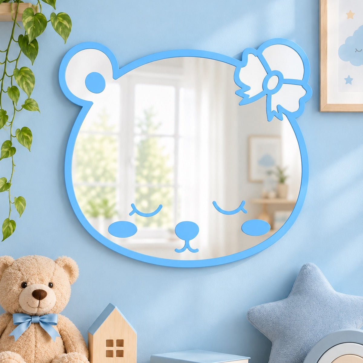 Specchio Orsetta con Fiocchetto per Cameretta Bambini – 45×35 cm