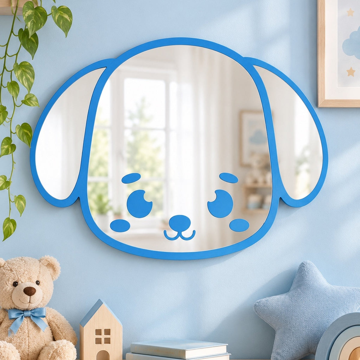 Specchio Cagnolino per Cameretta Bambini in Legno – 50×35 cm