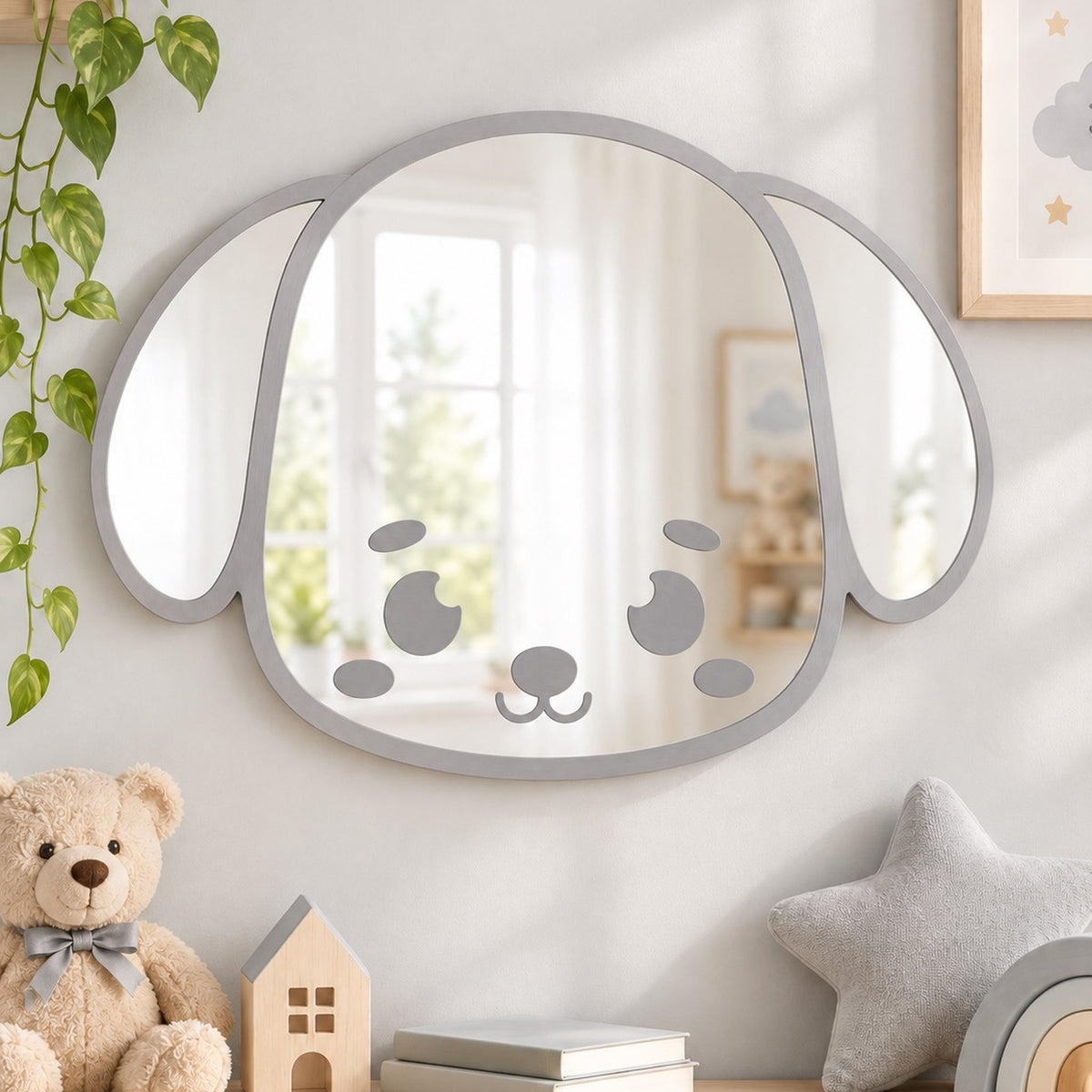 Specchio Cagnolino per Cameretta Bambini in Legno – 50×35 cm