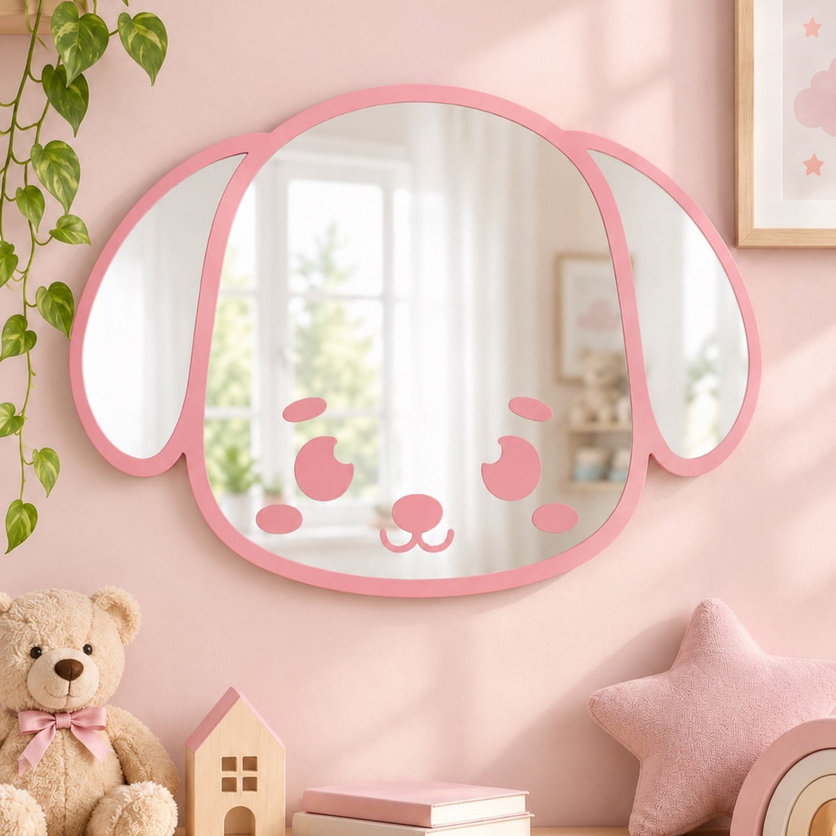 Specchio Cagnolino per Cameretta Bambini in Legno – 50×35 cm