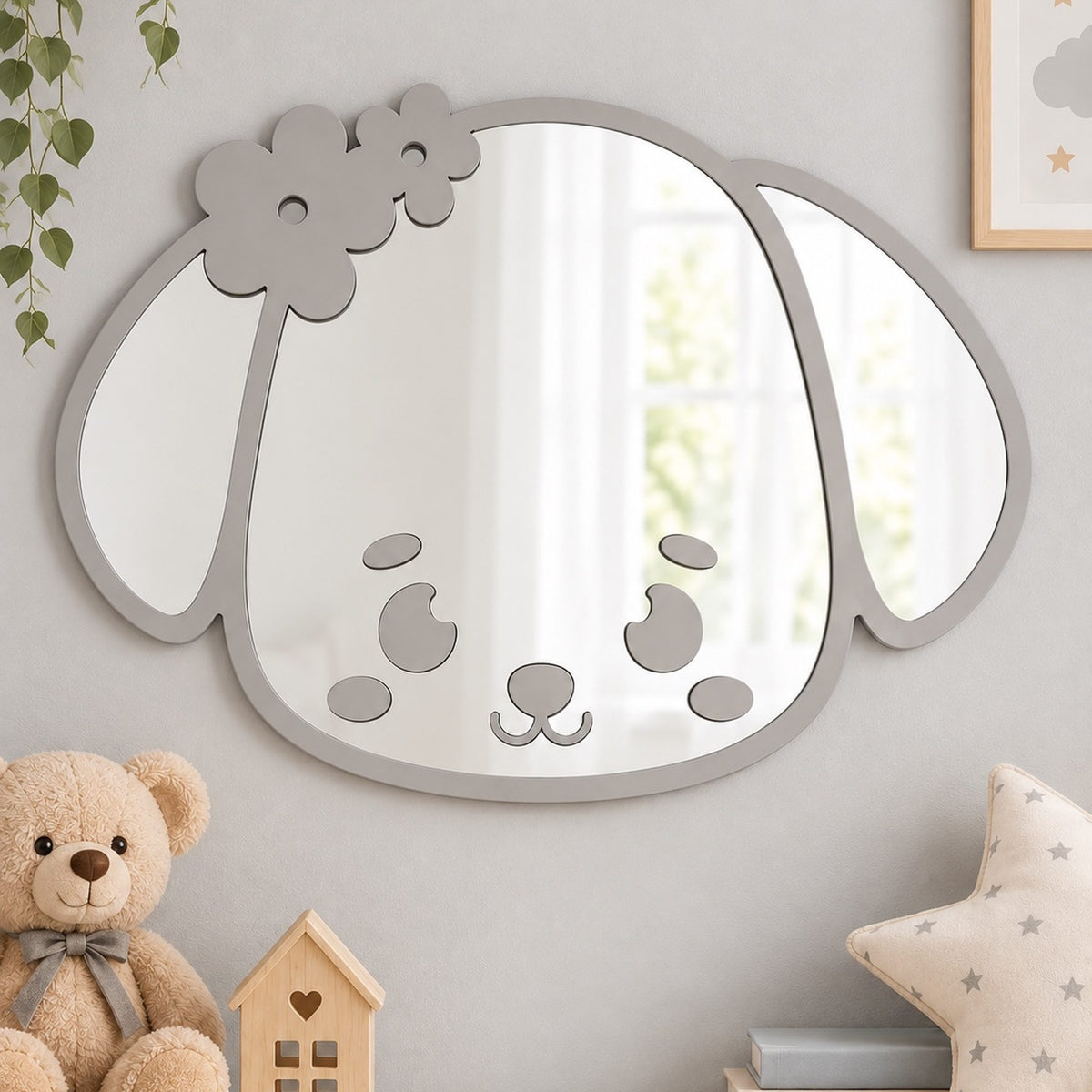 Specchio Cagnolina per Cameretta Bambini in Legno – 50×35 cm