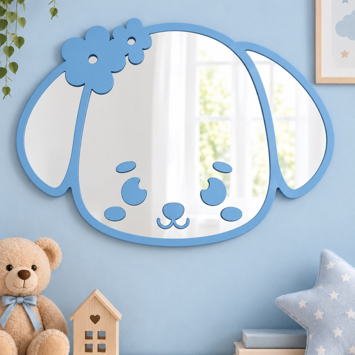 Specchio Cagnolina per Cameretta Bambini in Legno – 50×35 cm