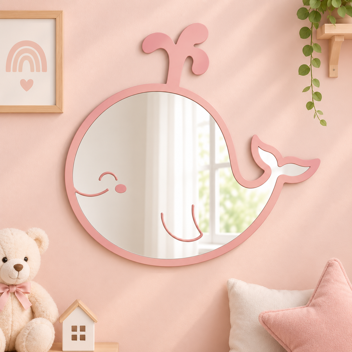 Specchio Delfino per Cameretta Bambini in Legno – 50×46 cm