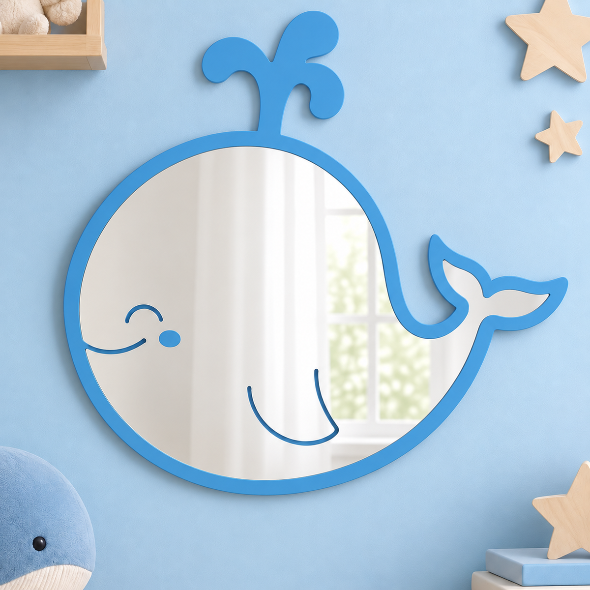 Specchio Delfino per Cameretta Bambini in Legno – 50×46 cm