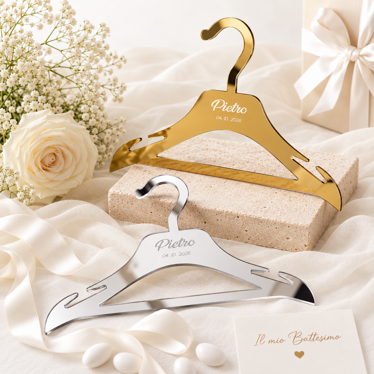 Stampella Battesimale Personalizzata in Plexiglass Specchiato – Oro o Argento
