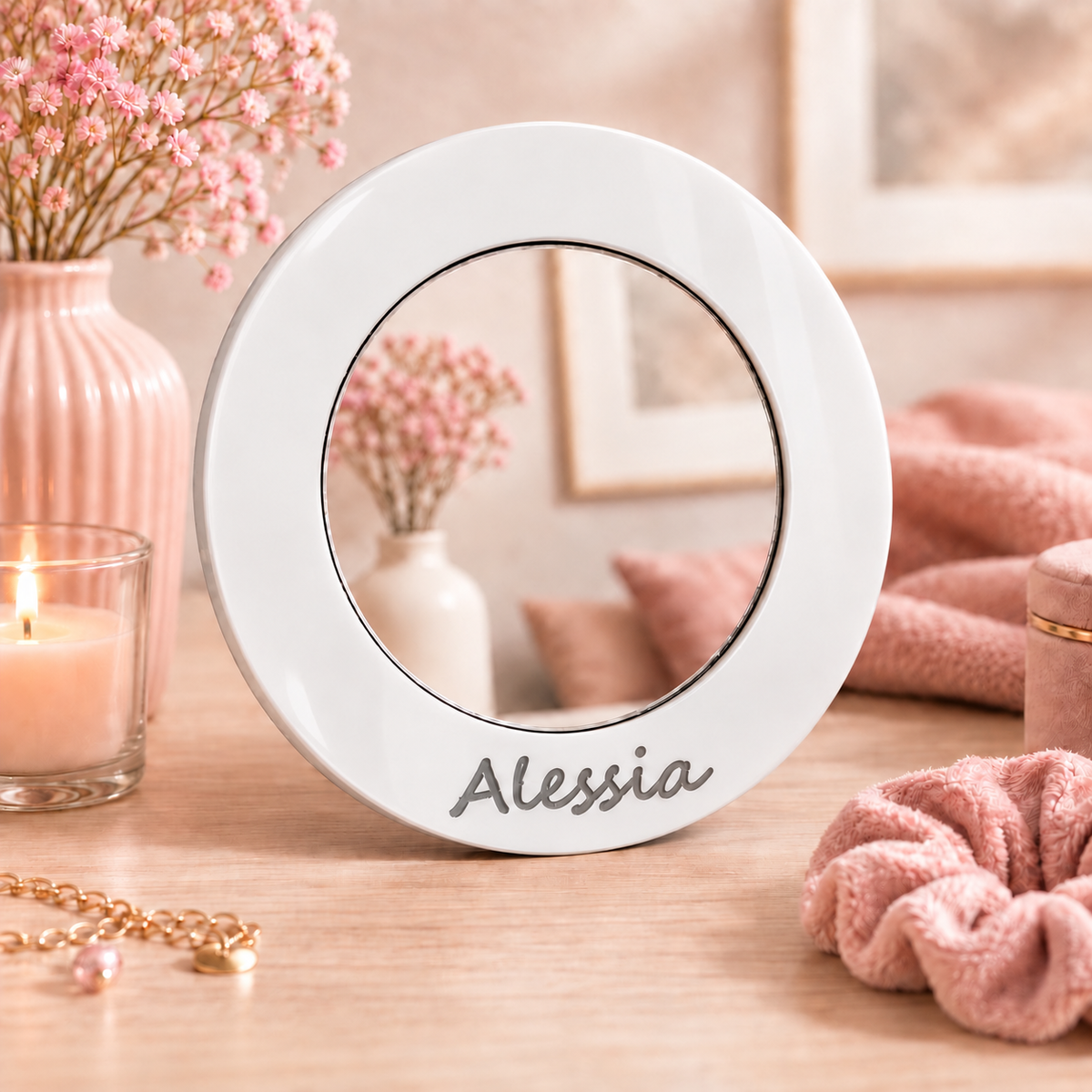 Specchietto da Borsa Personalizzato con Nome – Legno o Plexiglass