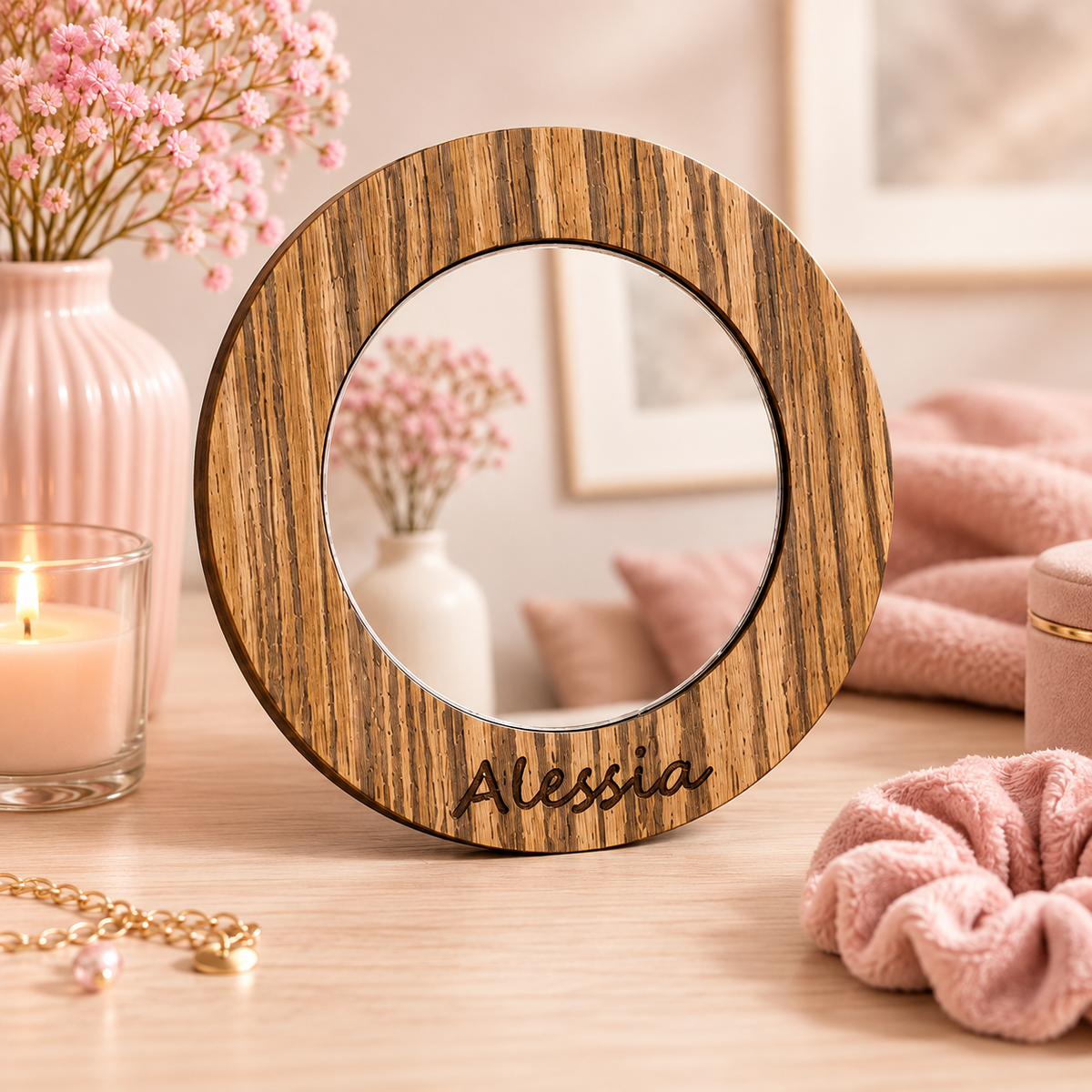 Specchietto da Borsa Personalizzato con Nome – Legno o Plexiglass