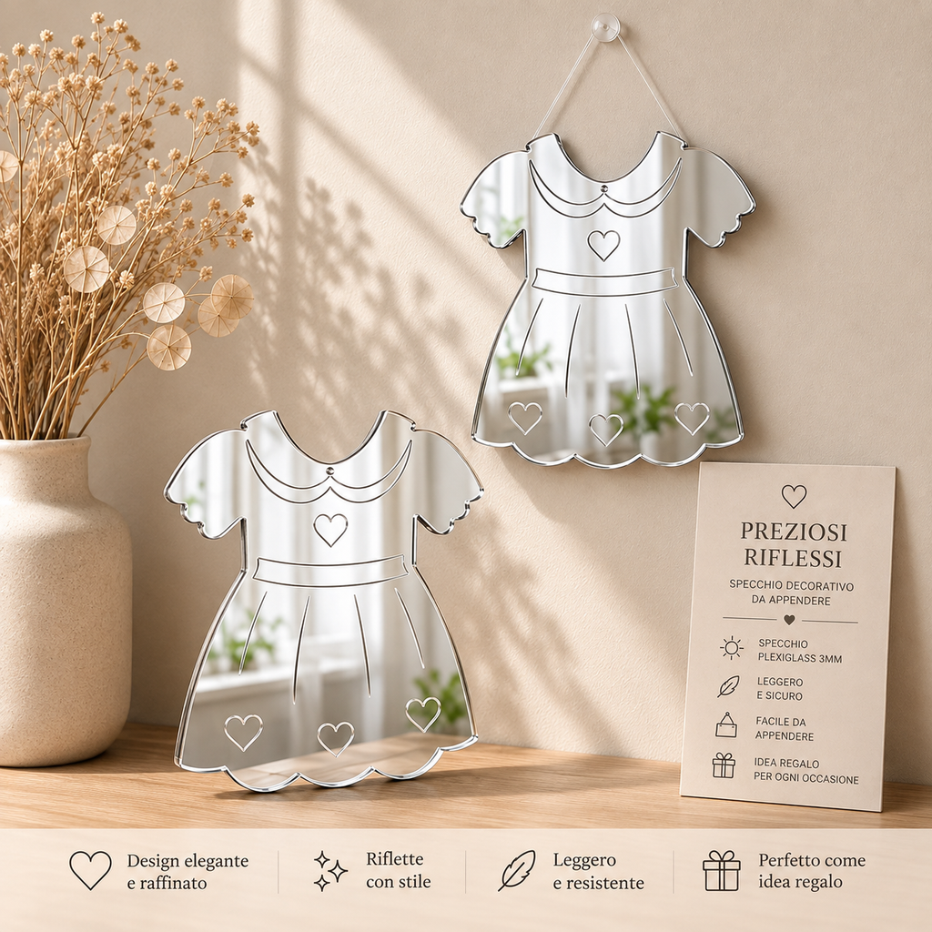 Specchio Decorativo Abitino in Plexiglass Specchiato – Oro e Argento