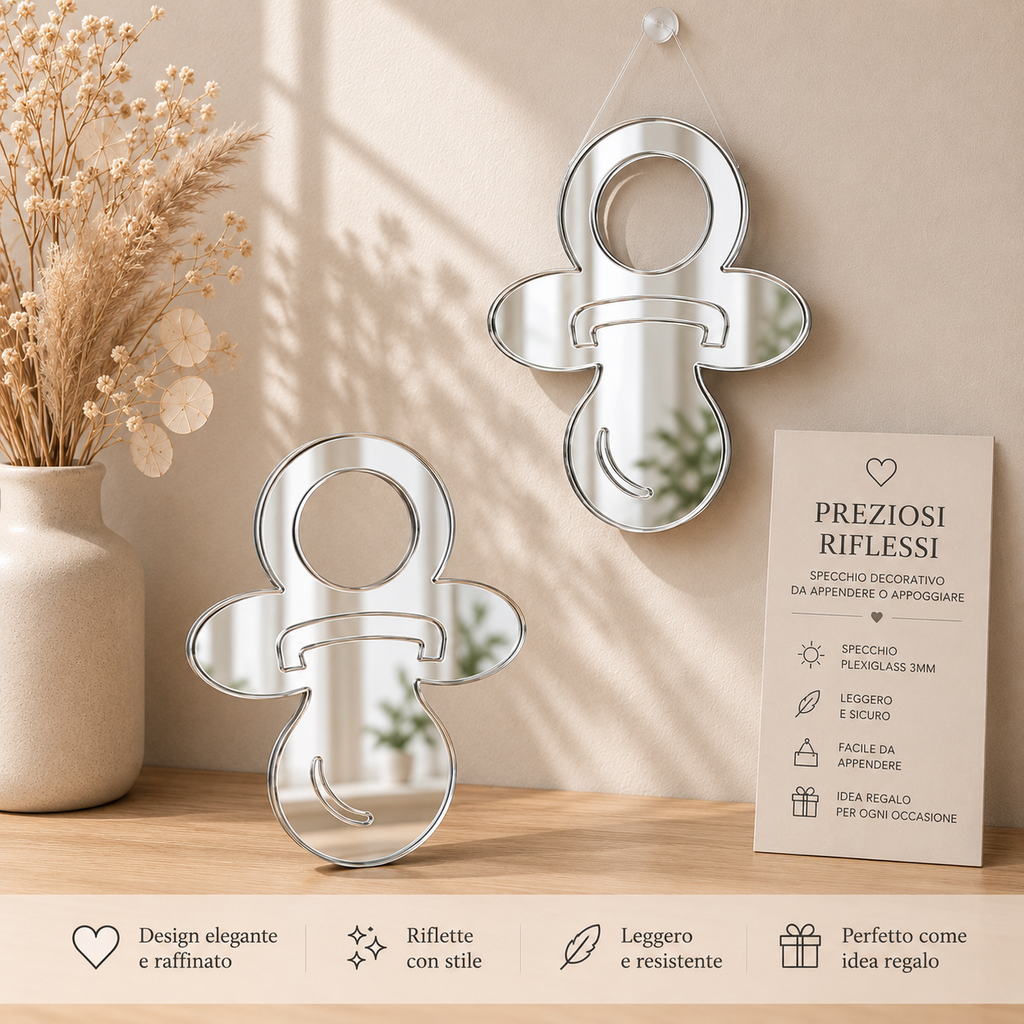 Specchio Decorativo Ciuccio in Plexiglass Specchiato – Oro e Argento