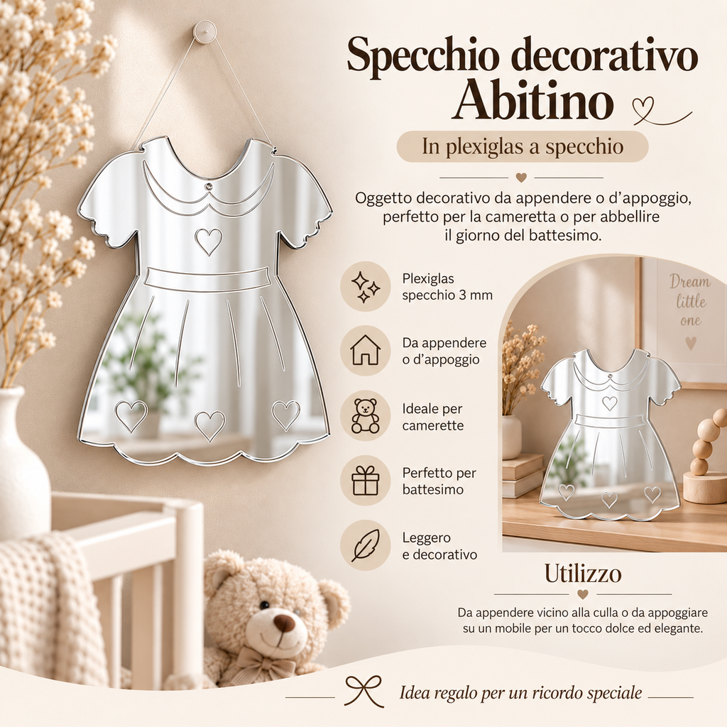Specchio Decorativo Abitino in Plexiglass Specchiato – Oro e Argento