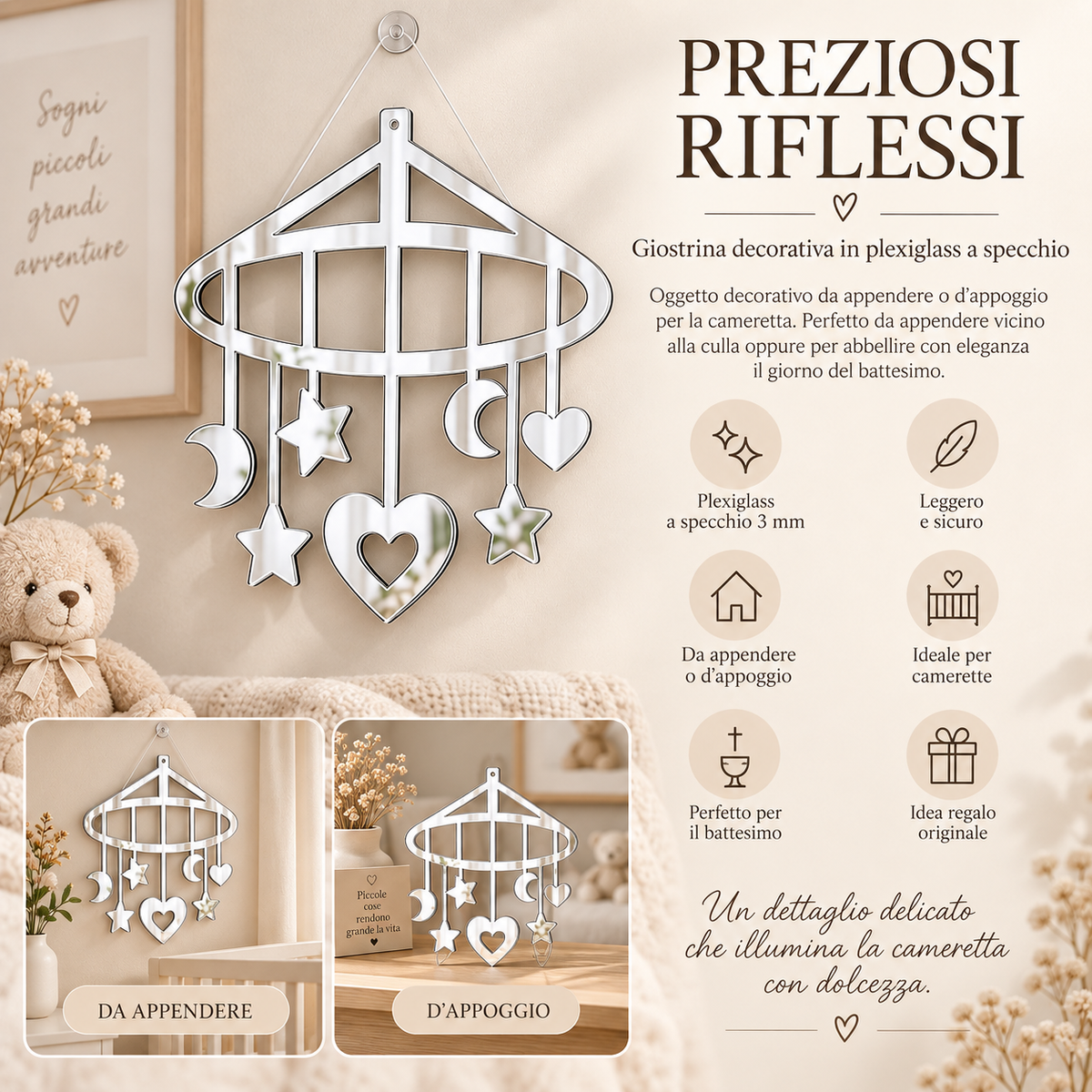 Specchio Decorativo Giostrina in Plexiglass Specchiato – Oro o Argento