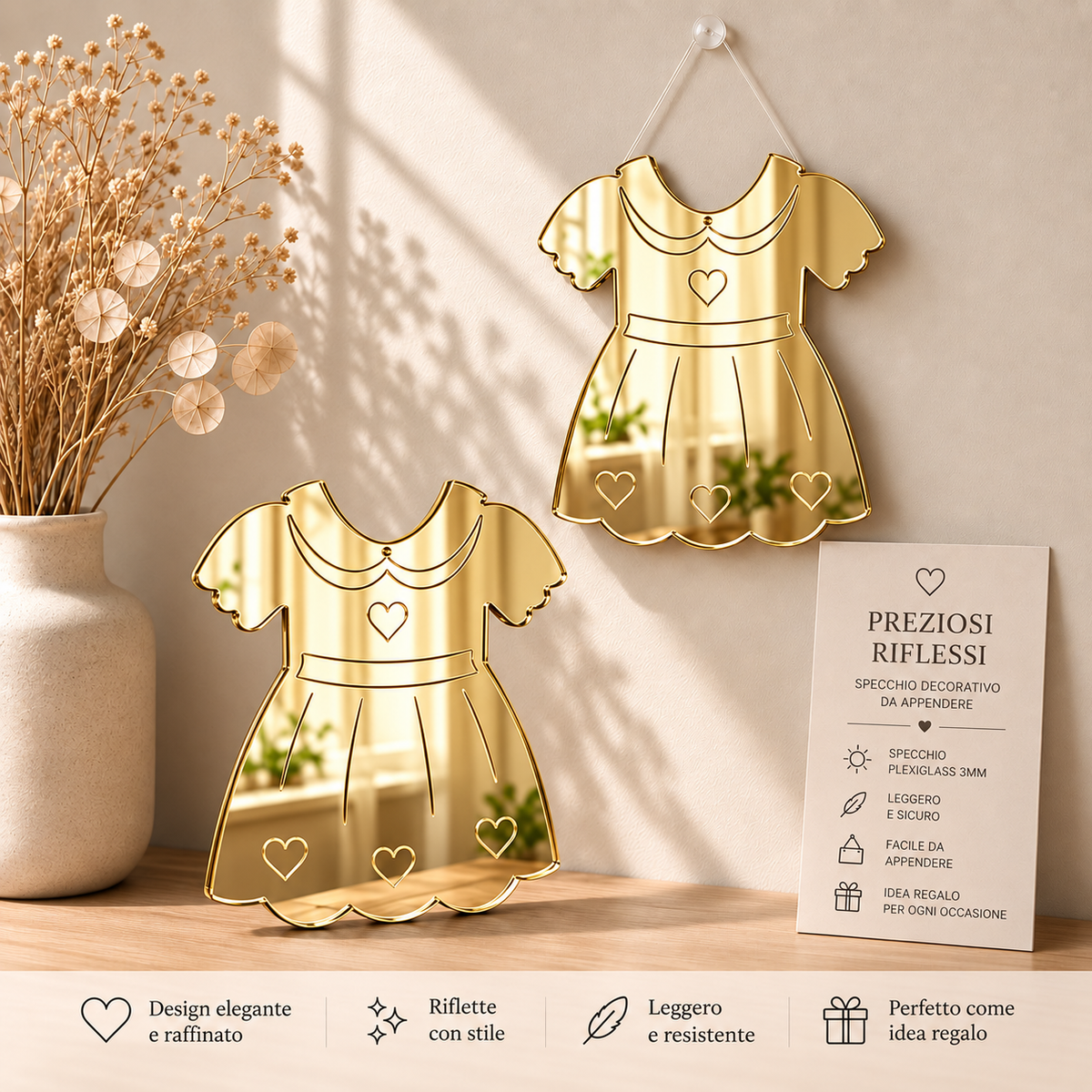 Specchio Decorativo Abitino in Plexiglass Specchiato – Oro e Argento