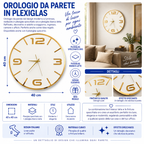 Orologio da Parete Bianco Oro – Plexiglass Specchiato 40×40 cm
