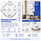 Orologio da Parete Bianco Argento – Plexiglass Specchiato 40×40 cm