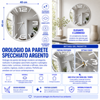 Orologio da Parete Specchio Argento – Plexiglass Specchiato 40×40 cm