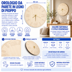 Orologio da Parete Pioppo Naturale – Legno Minimal 40×40 cm