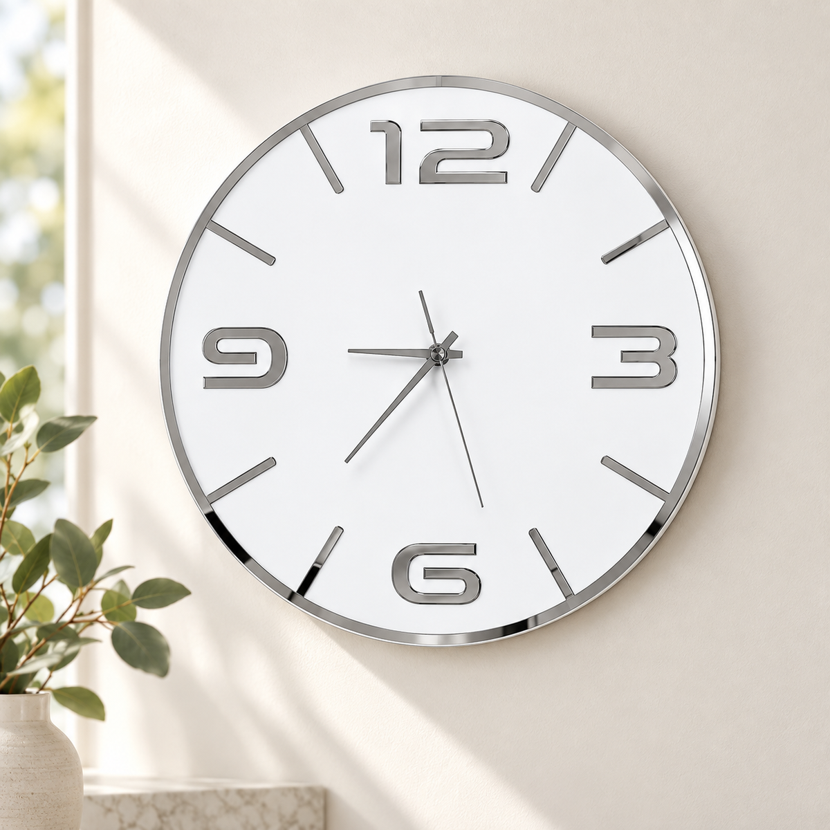 Orologio da Parete Bianco Argento – Plexiglass Specchiato 40×40 cm