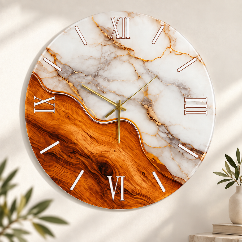 Orologio da Parete Marmo Ambra – Plexiglass Stampato UV 40×40 cm