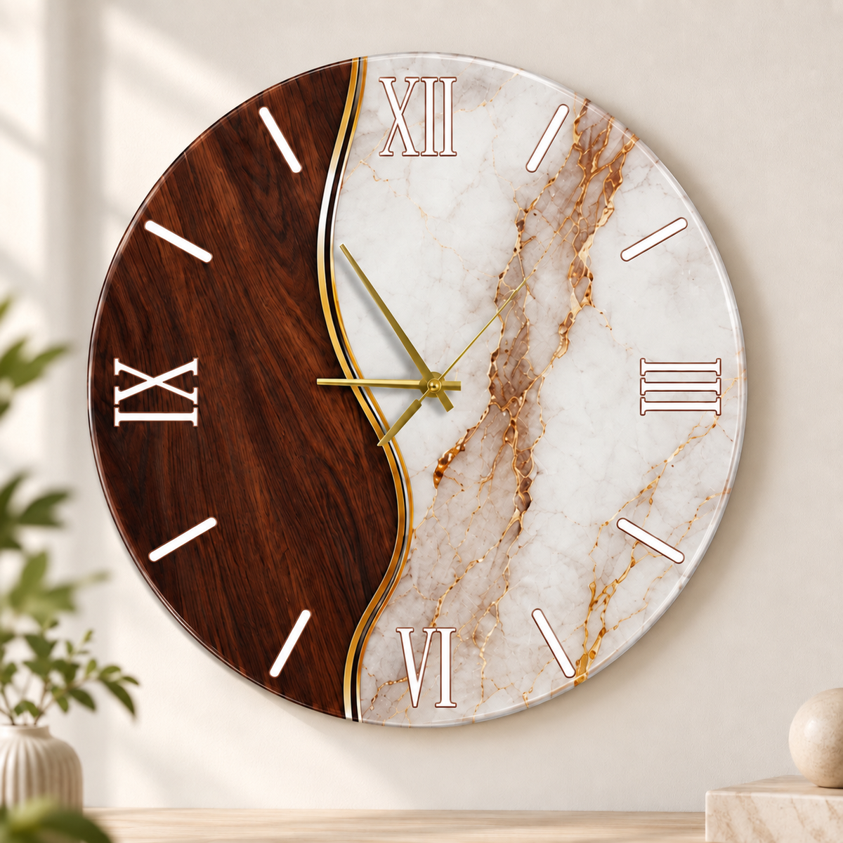 Orologio da Parete Marmo Noce – Plexiglass Stampato UV 40×40 cm