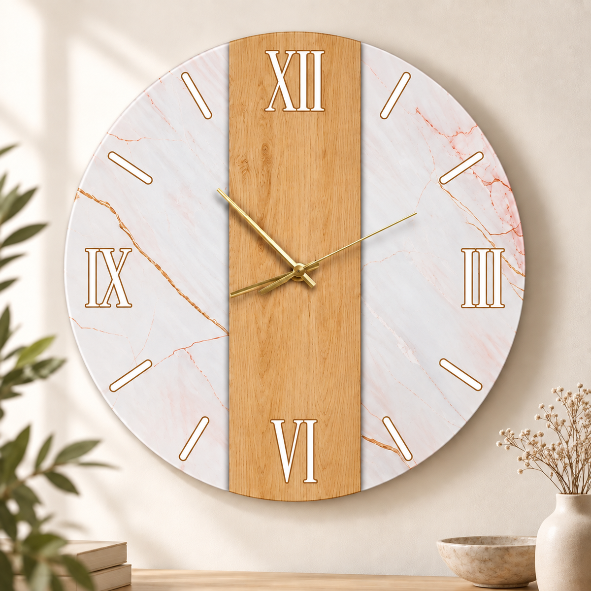 Orologio da Parete Marmo Rovere – Plexiglass Stampato UV 40×40 cm