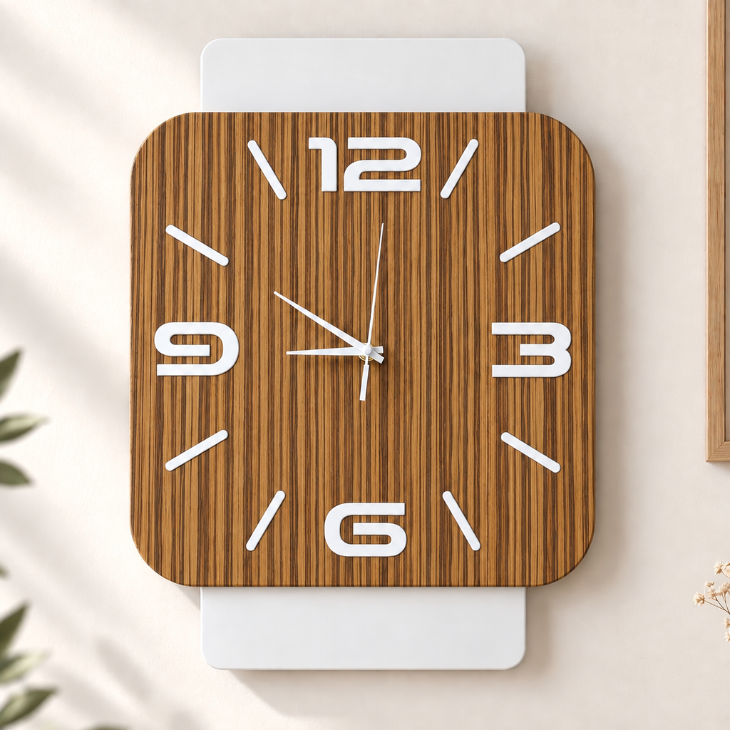 Orologio da Parete Zebrano Linea – Legno e Plexiglass Bianco Latte 40×55 cm