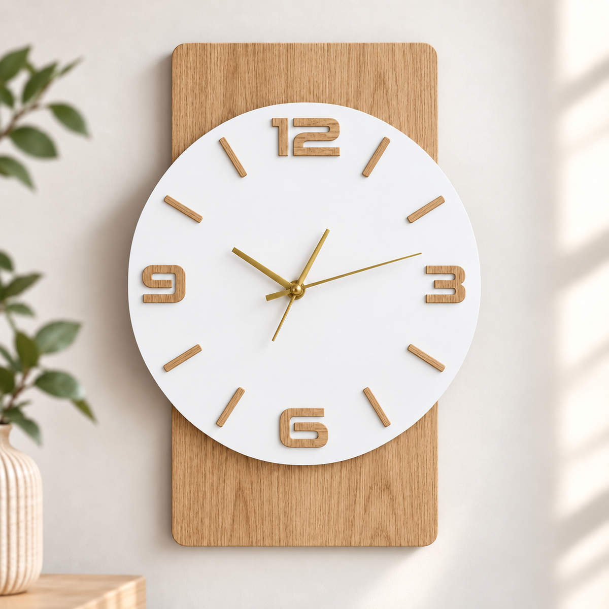 Orologio da Parete Rovere Tondo – Legno e Plexiglass Bianco Latte 40×55 cm