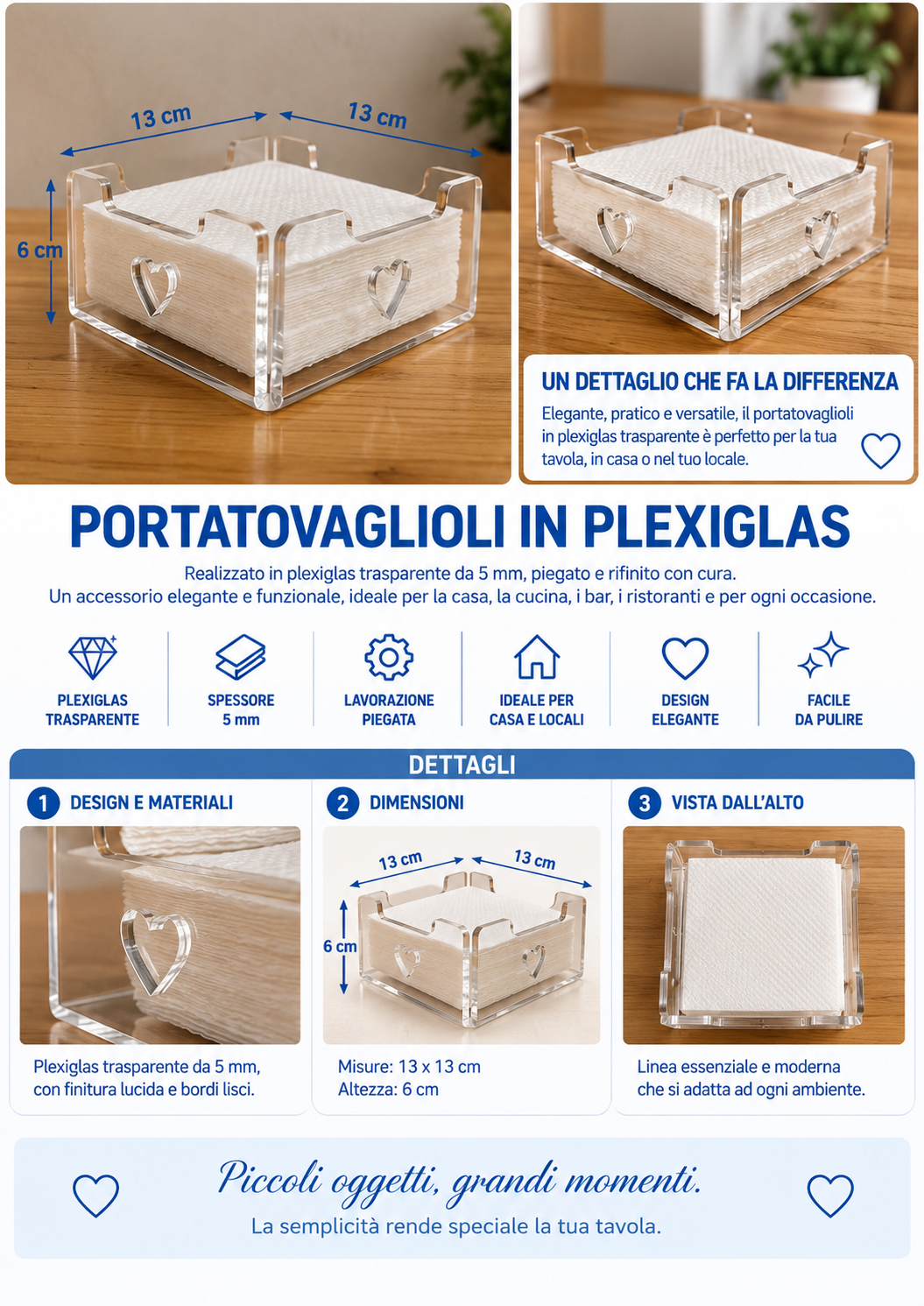 Portatovaglioli Cuore in Plexiglass Trasparente – 13×13 cm