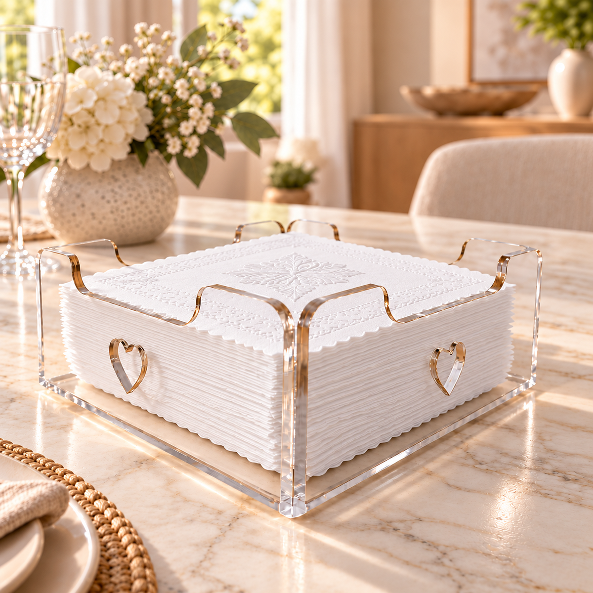 Portatovaglioli Cuore in Plexiglass Trasparente – 13×13 cm